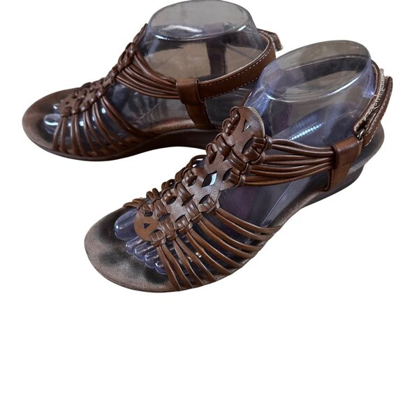 Baretraps Size 8M Synthetic Strappy Wedge Sandals Intricate Weave Design Brown - Picture 2 of 7